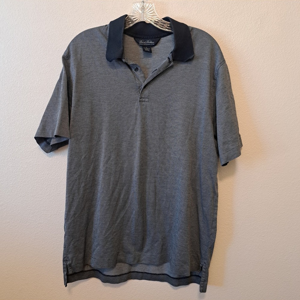 Brooks Brothers Mens M Polo Shirt Double Mercerized Cotton Performance Knit Navy